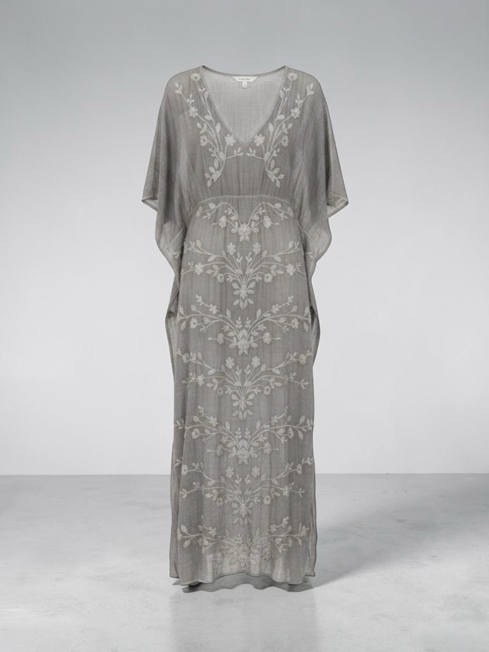 Taupe Embroidered Maxi Dress with V-Neck